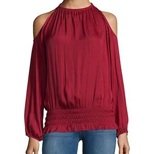 Parker Ruby cold shoulder, smocked bottom long sleeve blouse.  Size L.  Like new